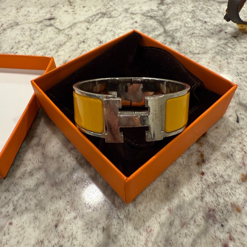 Yellow and Silver Hermes Clic Clac Cuff Bracelet